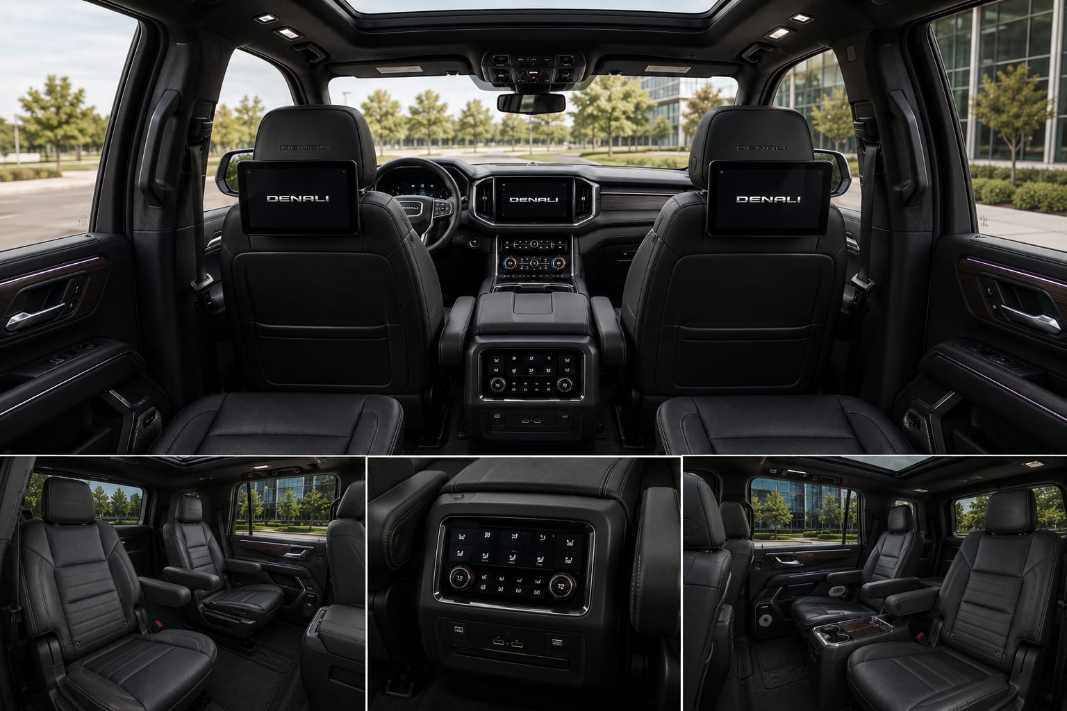 Champagne flutes inside the cabin of a luxury limousine